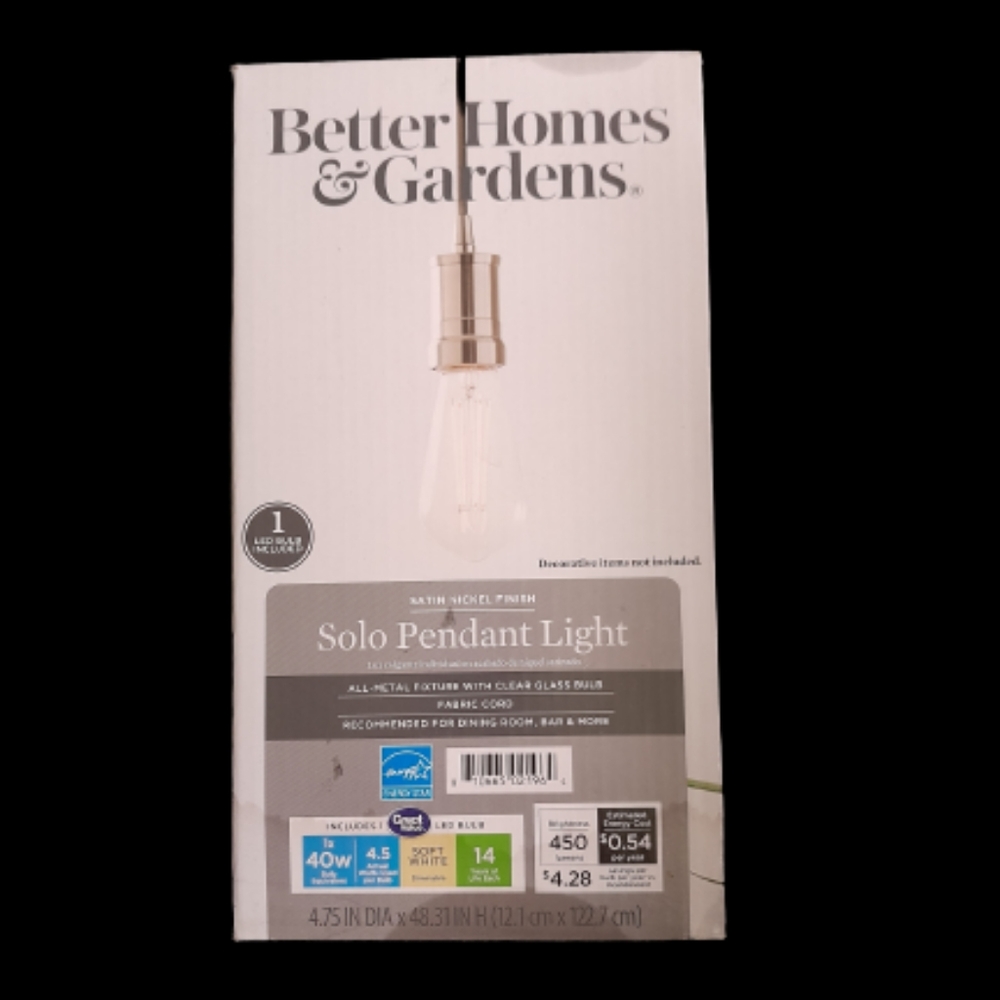 Better Homes & Gardens Modern 1 Pendant Light Satin Nickel Finish